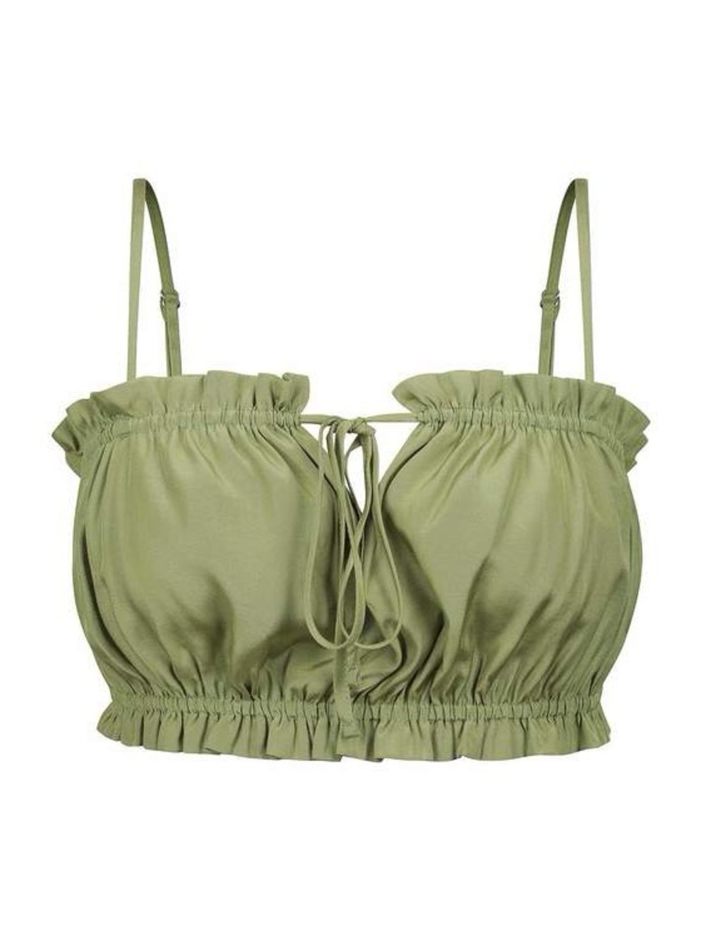 Charlie Holiday Olive‎ Drawstring Ruffle Crop Camisole